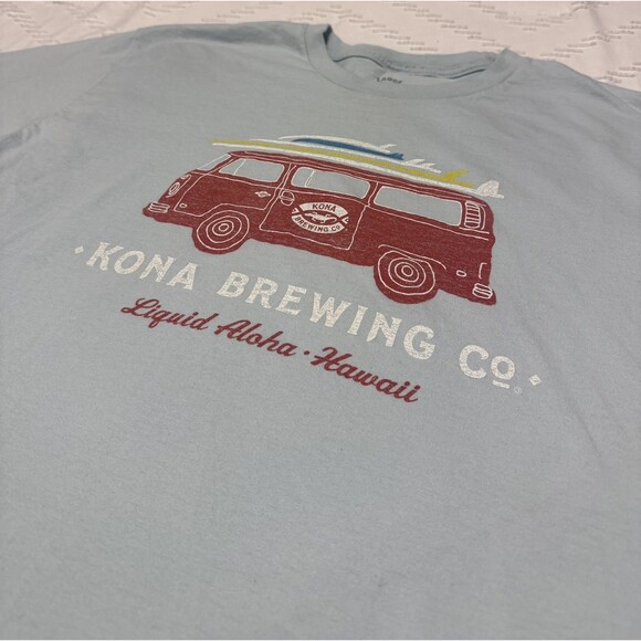 Kona Brewing Other - Kona Brewing Liquid Aloha Beach Surf Van Graphic T-Shirt Light Blue Men’s Large